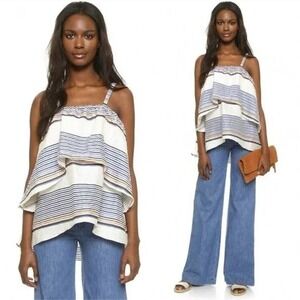 Tanya Taylor Ione Sleeveless Tiered Ruffle Top Sunset Stripe Size 6